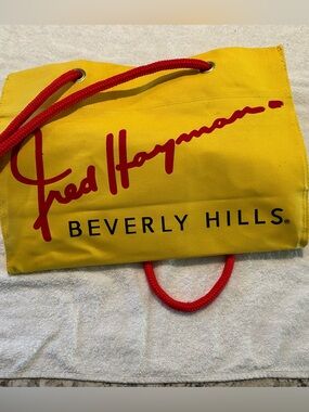 Fred Hayman  Beverly Hills Yellow Canvas Tote with Red Accents